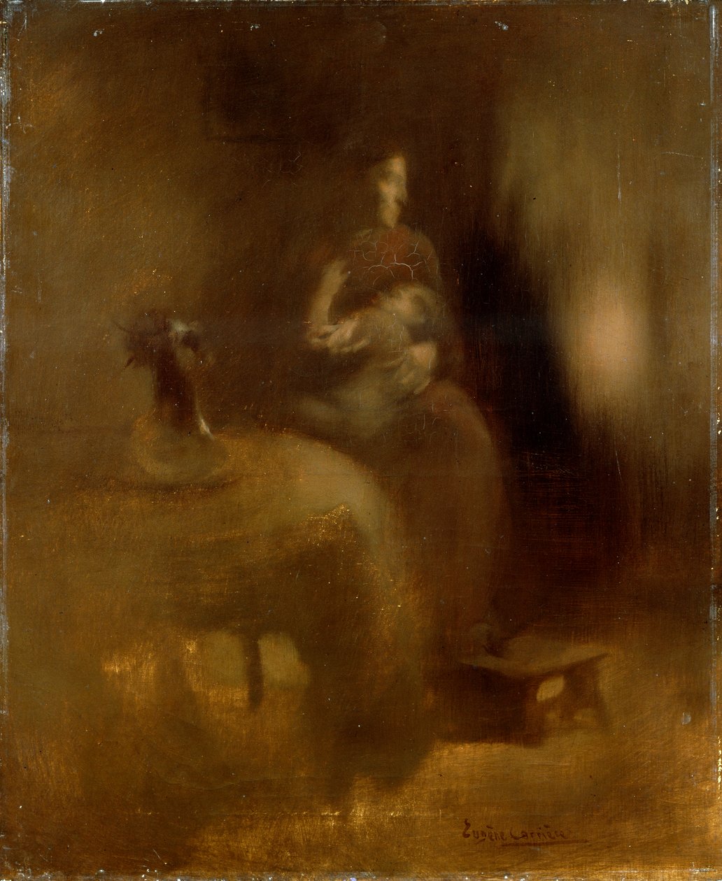 Frau mit einem Baby auf dem Schoß von Eugène Carrière