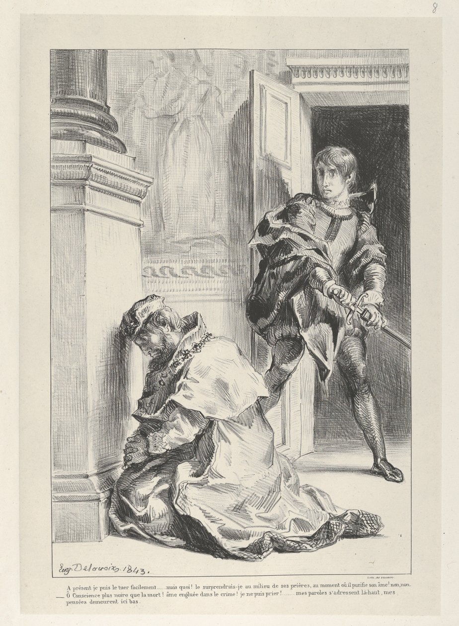 Hamlet versucht, den König zu töten, 1834-43 von Eugène Delacroix
