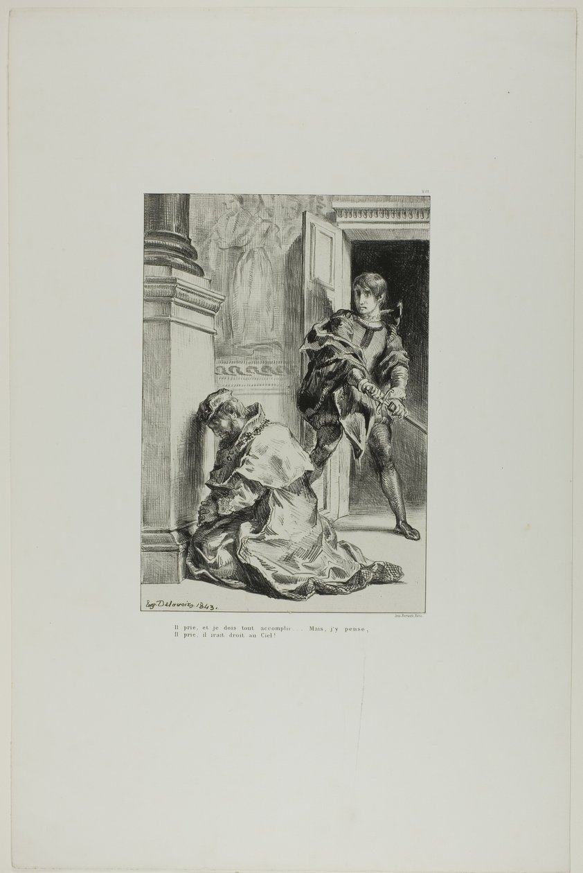 Hamlet versucht, den König zu töten, Platte 8 aus Hamlet von Eugène Delacroix