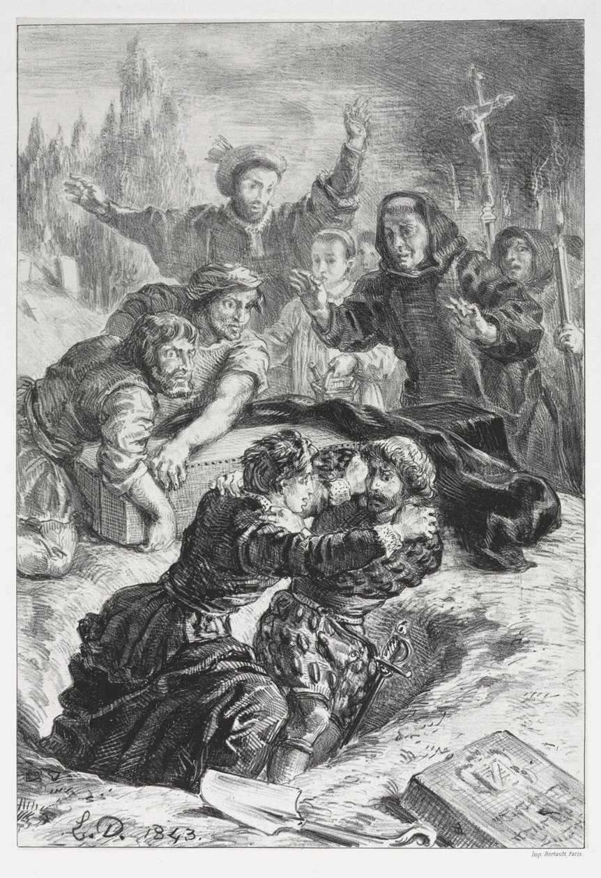 Hamlet: Hamlet und Laertes im Grab von Ophelia von Eugène Delacroix
