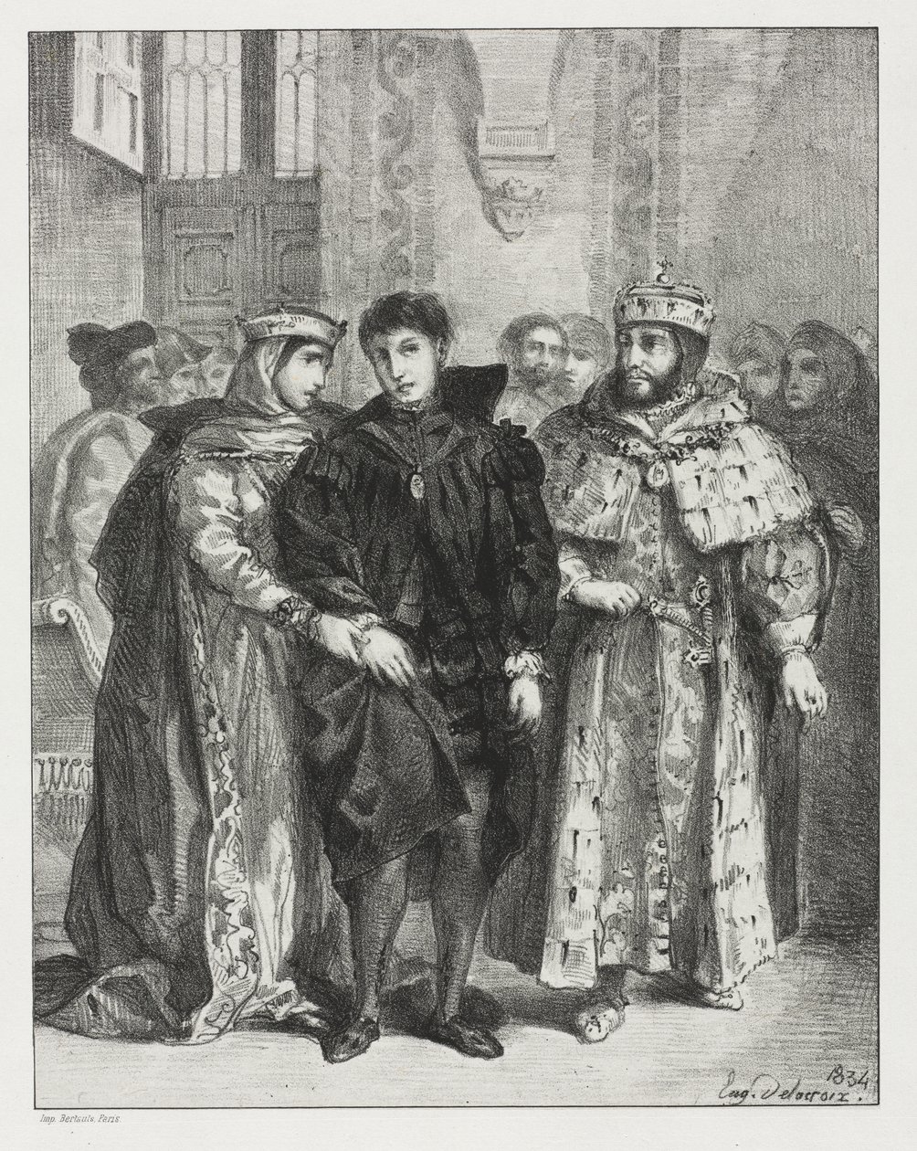 Hamlet: Die Königin versucht, Hamlet zu trösten von Eugène Delacroix