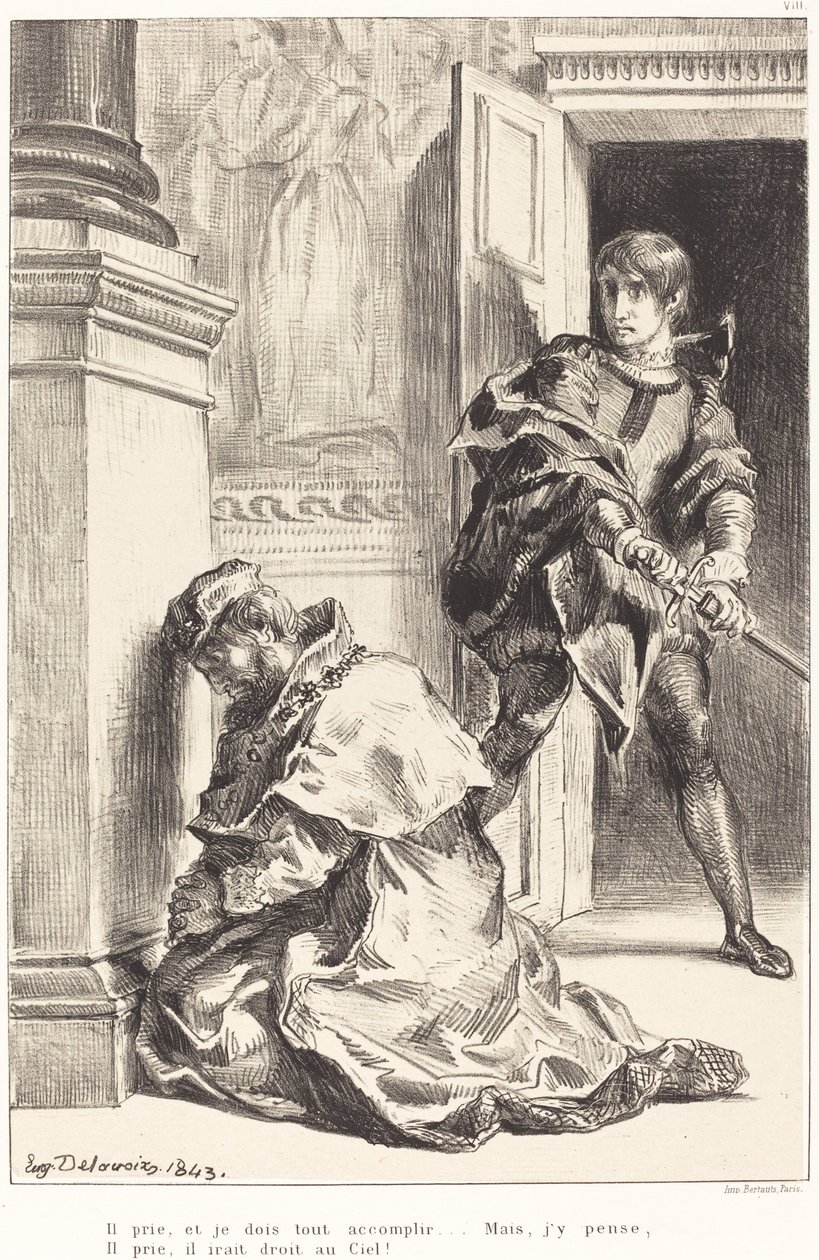 Hamlet wird versucht, den König zu töten, Akt III, Szene III, 1834-1843 von Eugène Delacroix
