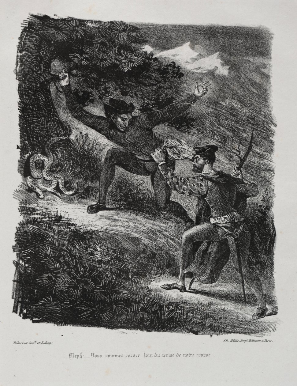 Illustrationen zu Faust: Faust und Méphistophélés in den Bergen des Harz von Eugène Delacroix