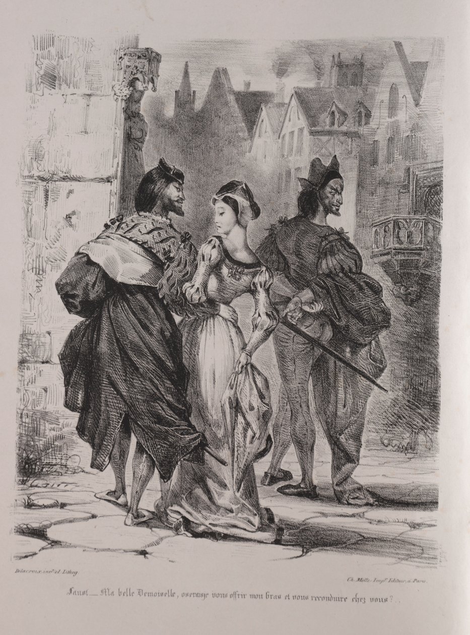 Illustrationen zu Faust: Faust versucht Margarete zu verführen von Eugène Delacroix