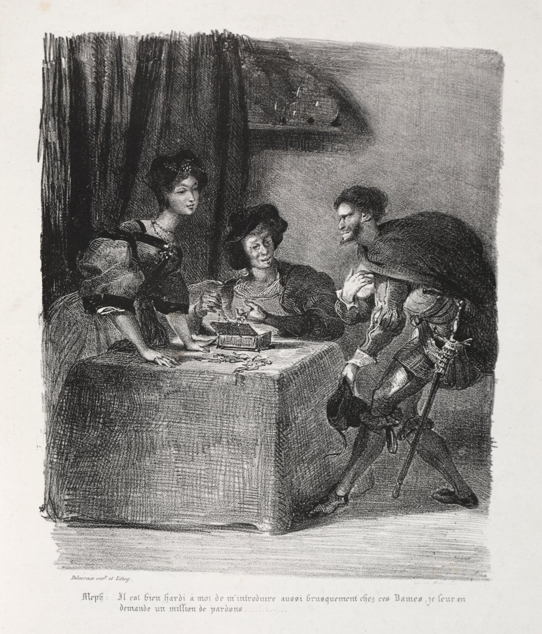 Illustrationen zu Faust: Méphistophélés bei Marthe von Eugène Delacroix