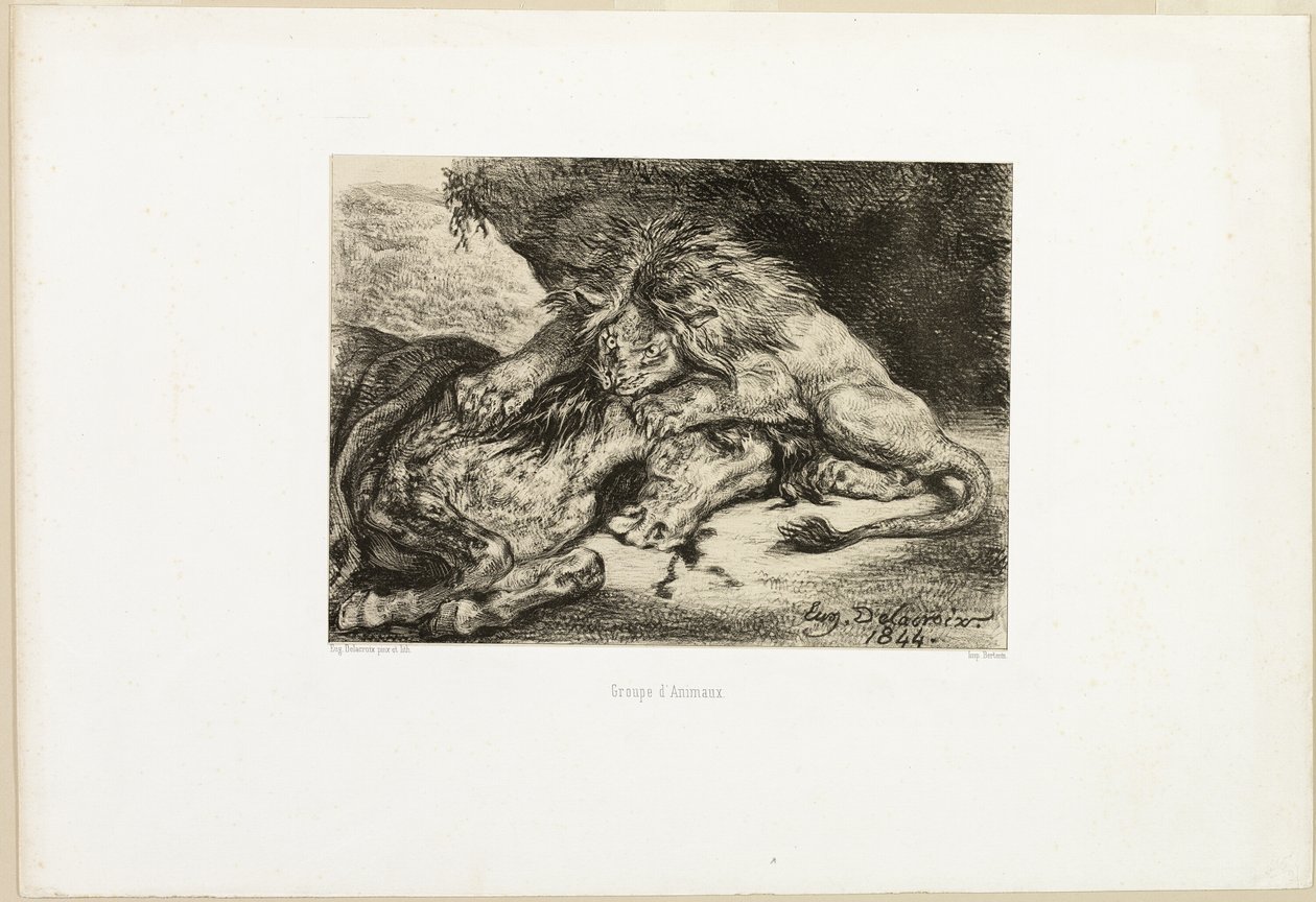 Löwe, der ein Pferd verschlingt von Eugène Delacroix