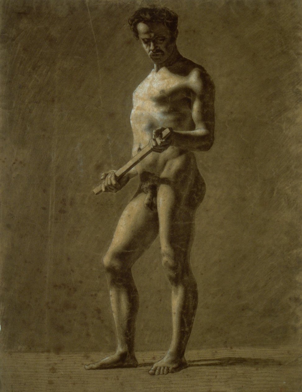 Stehender akademischer männlicher Akt (recto); Skizze des Oberarms (verso) von Eugène Delacroix