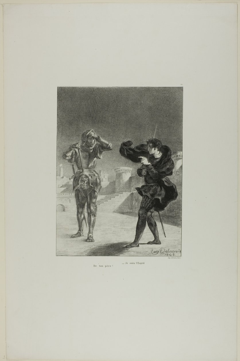 Der Geist auf der Plattform, Platte 3 aus Hamlet von Eugène Delacroix