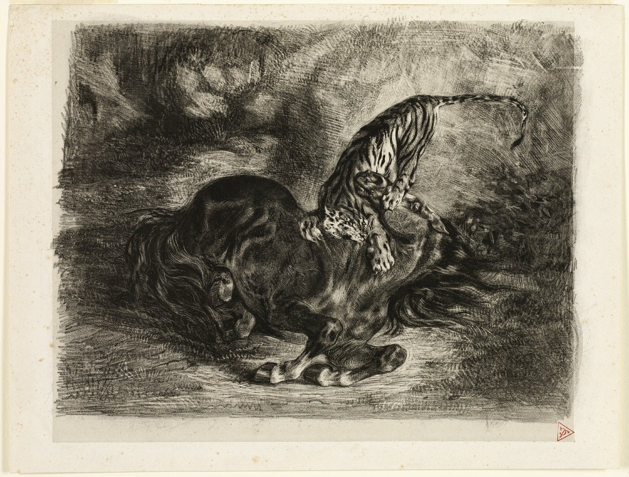 Wildes Pferd von einem Tiger niedergebracht von Eugène Delacroix