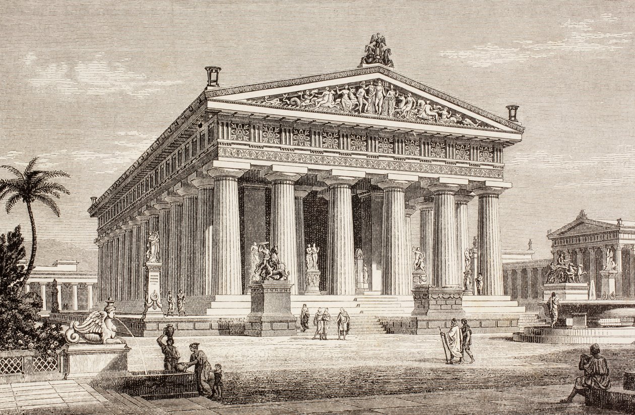 Künstlerische Darstellung des Tempels des Poseidon, Paestum, aus 