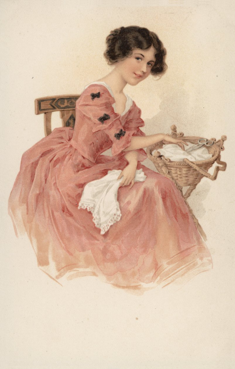 Mädchen in Rosa mit einem Nähkorb von European School