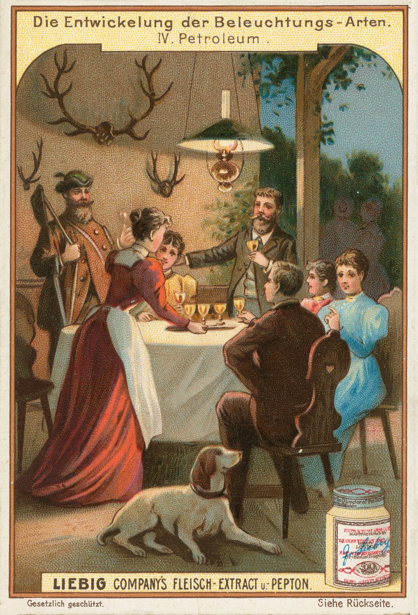Öllampe, Liebig-Karte, frühes 20. Jahrhundert von European School