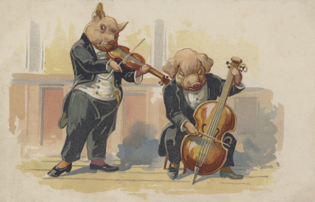 Zwei Schweine spielen Musikinstrumente von European School