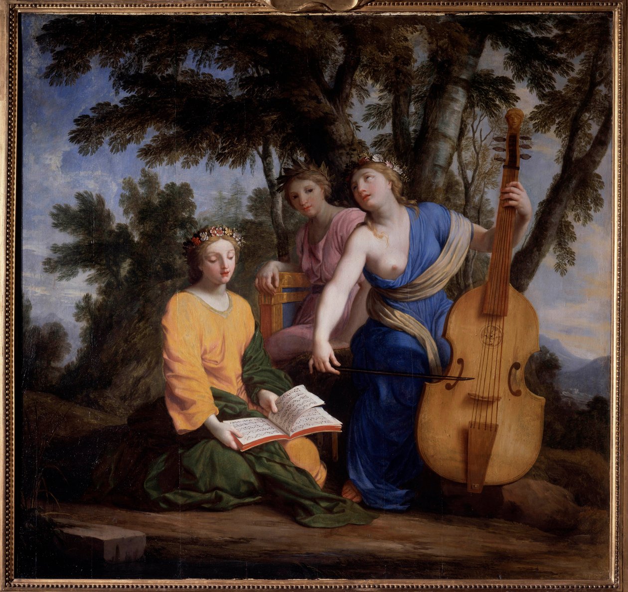 Darstellung der drei Musen Melpomene, Erato und Polymnie von Eustache (studio of) Le Sueur