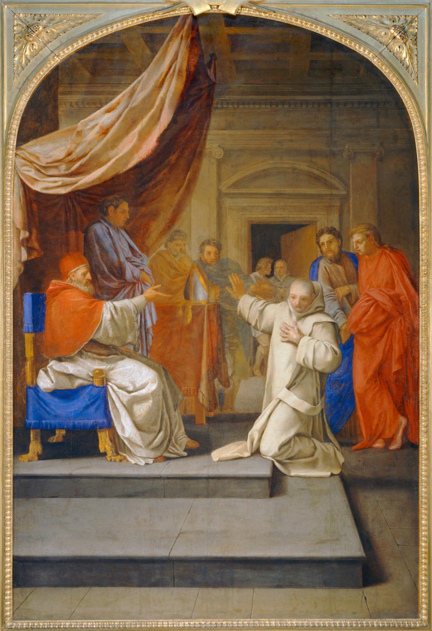 Heiliger Bruno lehnt das Erzbistum von Reggio ab, das ihm Urban II. anbietet von Eustache (studio of) Le Sueur