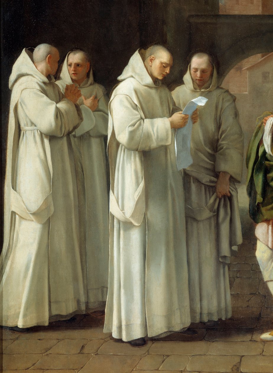Der heilige Bruno (1030-1101), Gründer des Kartäuserordens, erhält eine Botschaft von Papst Urban II (Detail) von Eustache Le Sueur