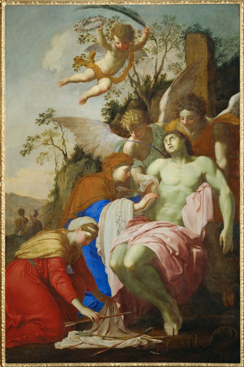 Der heilige Sebastian wird von der heiligen Irene gepflegt von Eustache Le Sueur