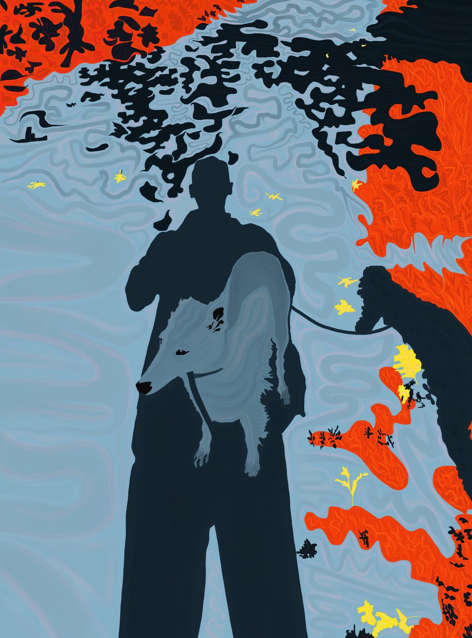 Hund im Schatten eines Mannes, Brooklyn von Evan Sklar