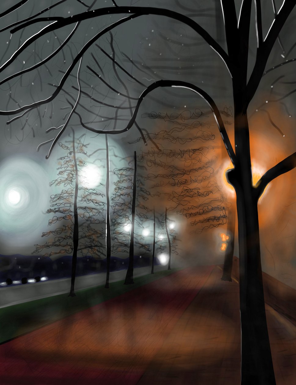 Nebel bei Nacht, Prospect Park, Brooklyn von Evan Sklar
