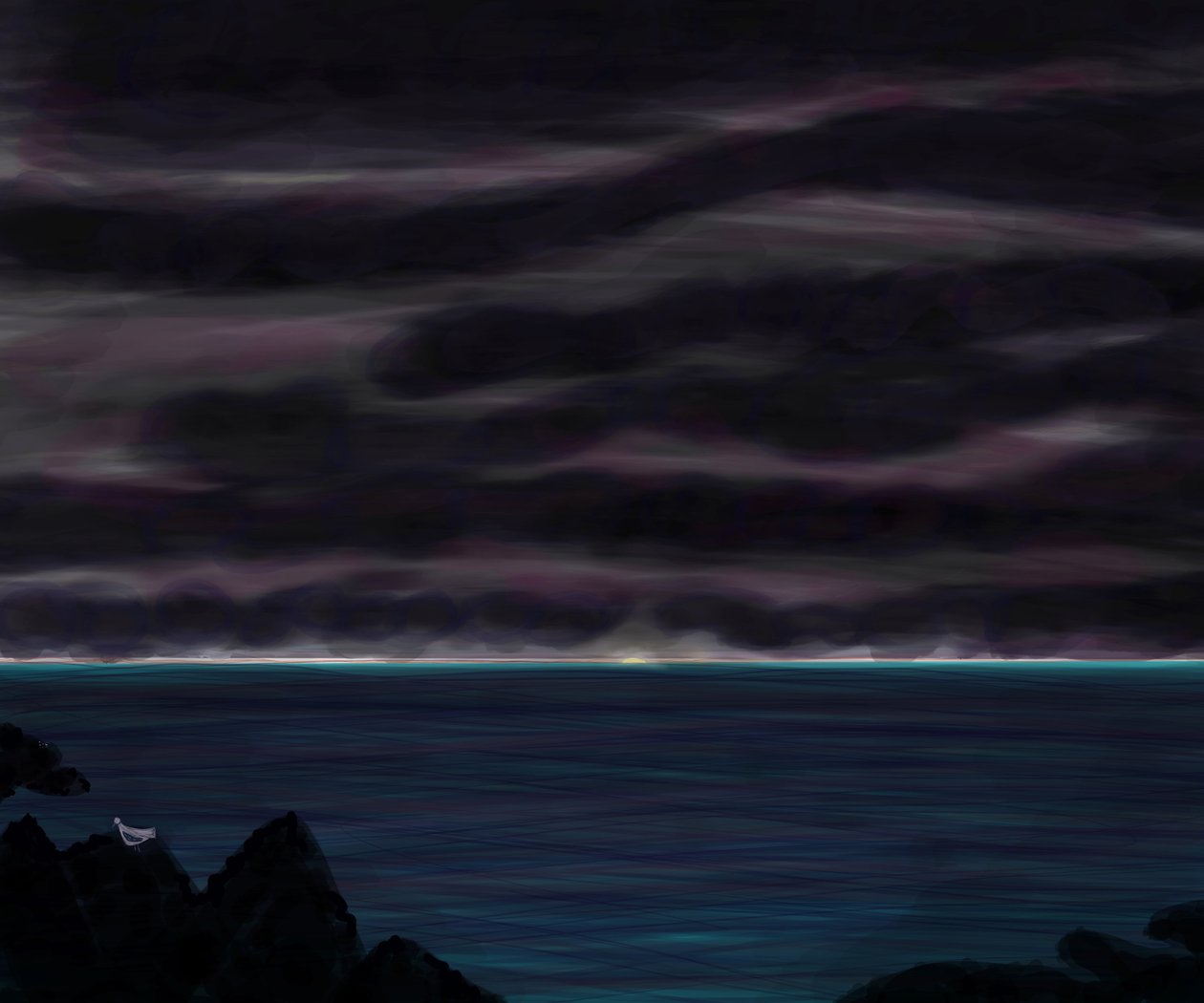 Ozean und Himmel mit Vogel bei Nacht von Evan Sklar