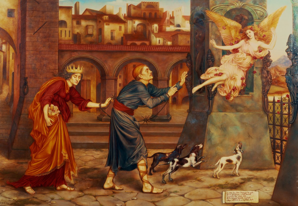 Blindheit und Habgier vertreiben die Freude aus der Stadt, 1897 von Evelyn De Morgan
