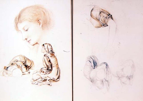 Sechs Studien weiblicher Modelle, zwei Seiten aus einem Skizzenbuch des Künstlers von Evelyn De Morgan