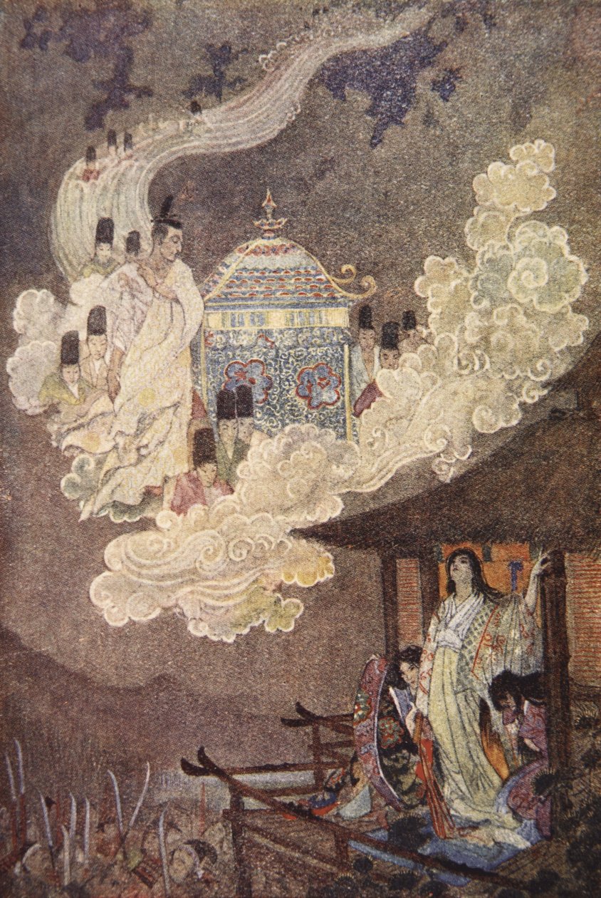 Die Mondmenschen fordern die Dame Kaguya, Illustration aus 