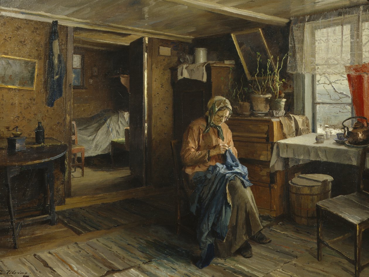 Frau im Bauerninterieur von Even Ulving