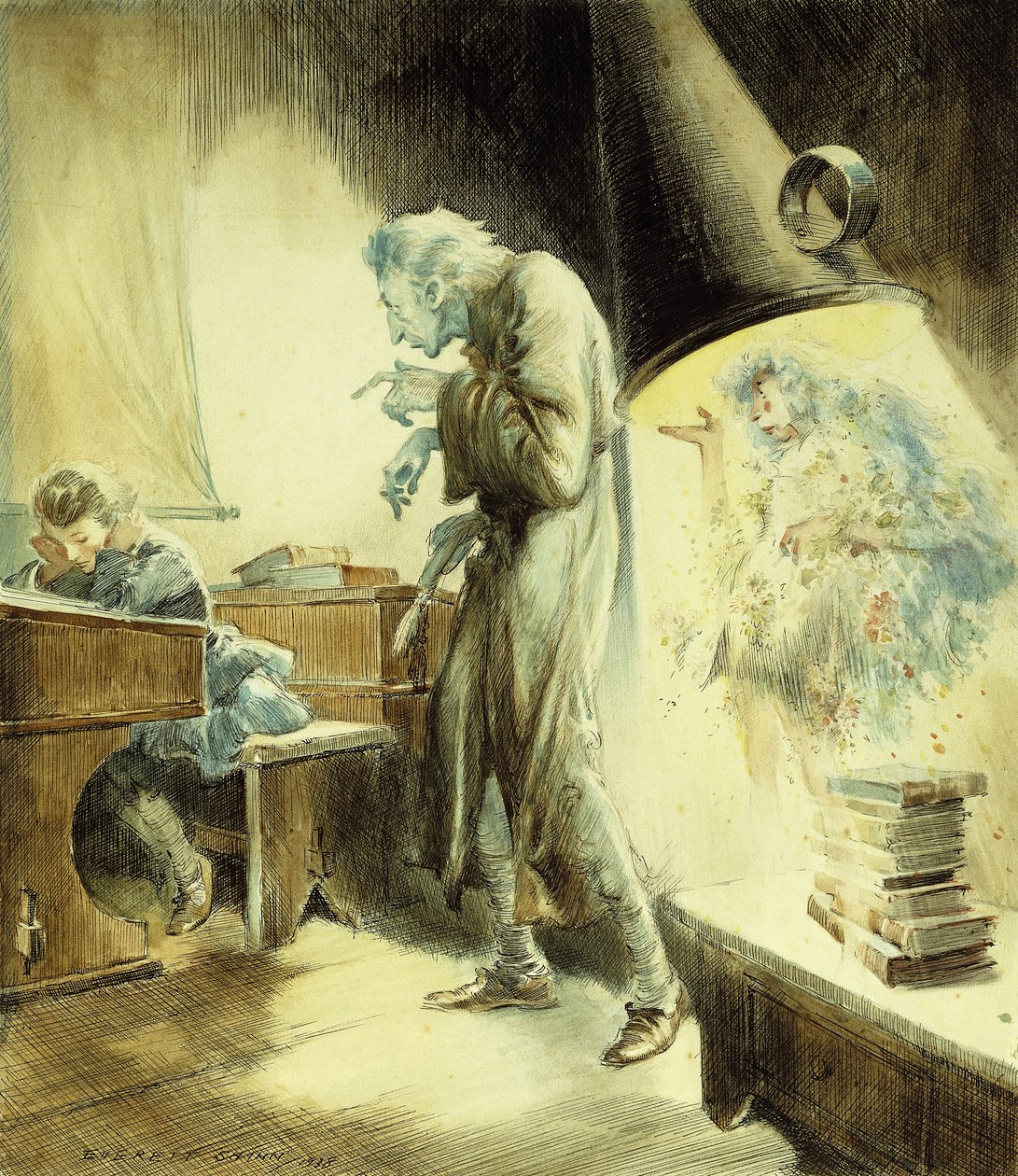 Der Geist der vergangenen Weihnacht: Scrooge in der Schule von Everett Shinn