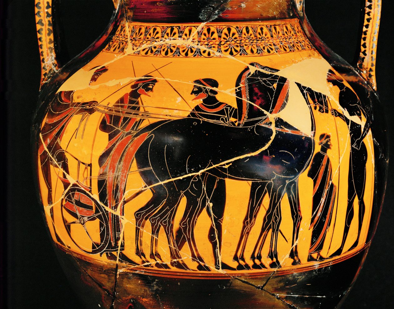 Die Abfahrt des Kriegers in seinem Streitwagen von Exekias Exekias