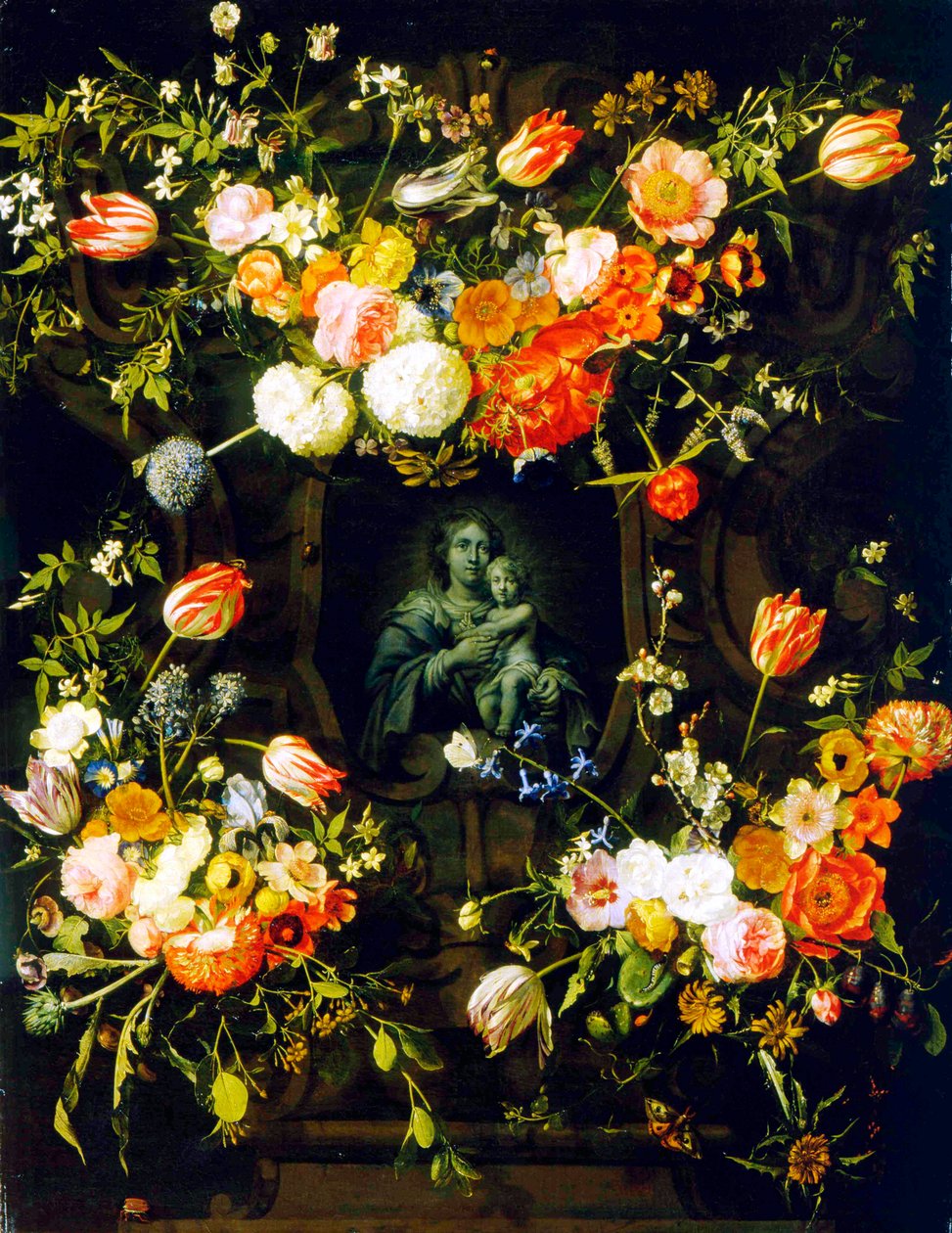 Madonna umgeben von Blumen, 1662 von Eykens or Ijkens Ykens