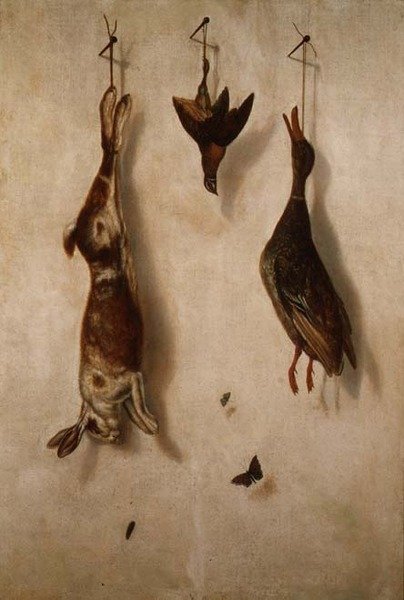 Stillleben mit totem Wild an der Wand hängend von F.A. Brandel