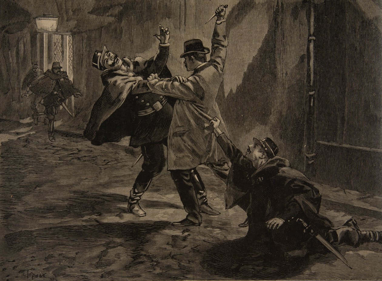 Etievant, der Anarchist begeht den Messerangriff, Illustration aus 