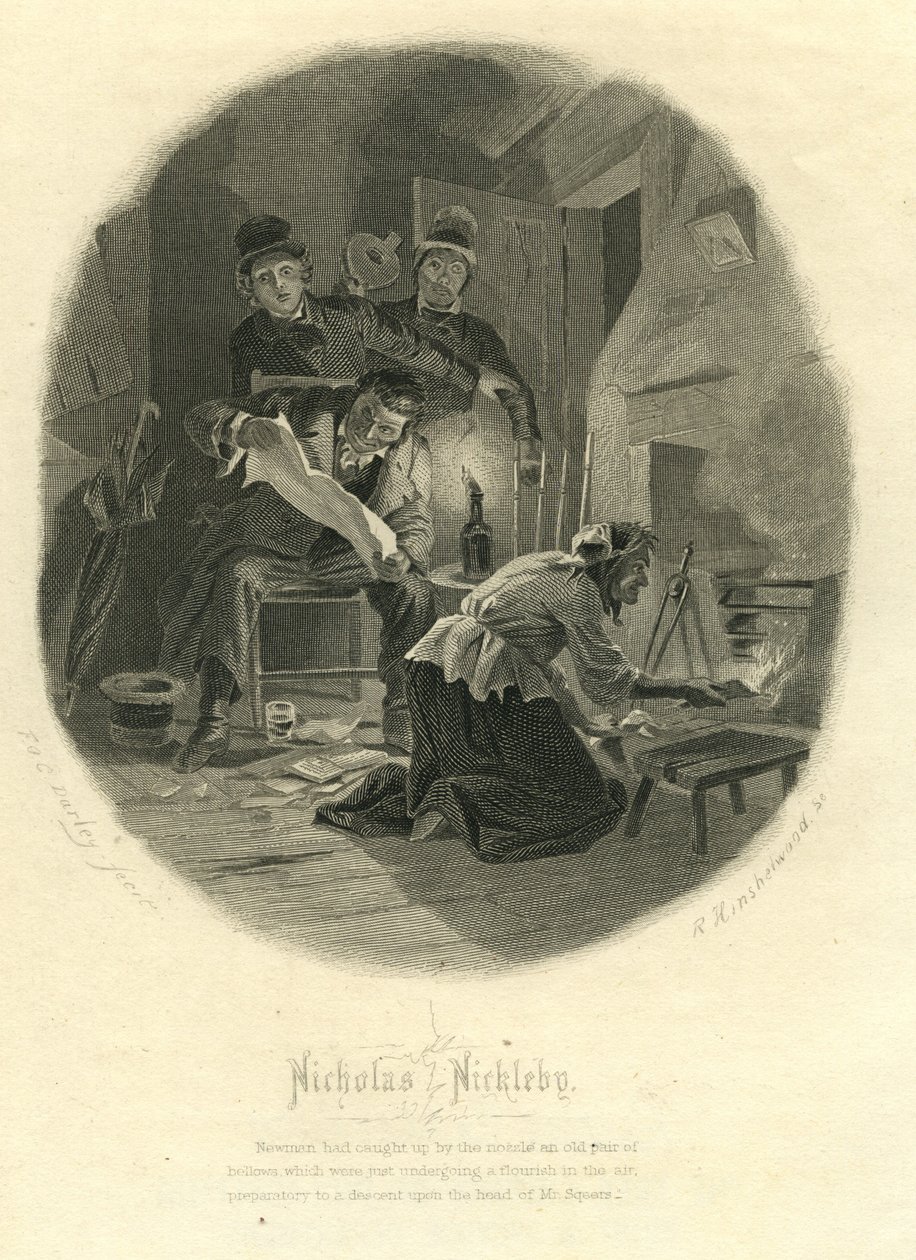 Nicholas Nickleby: Newman Noggs und Wackford Squeers, 1867 von F.O.C. and McRae, C. John Darley