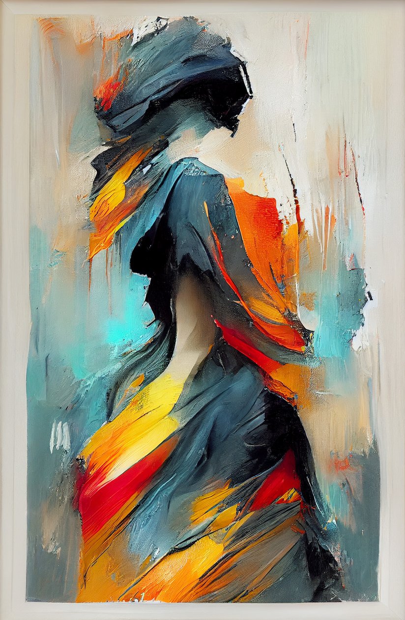 Abstrakte impressionistische Ölgemälde einer tanzenden Frau von F. Abderrahim
