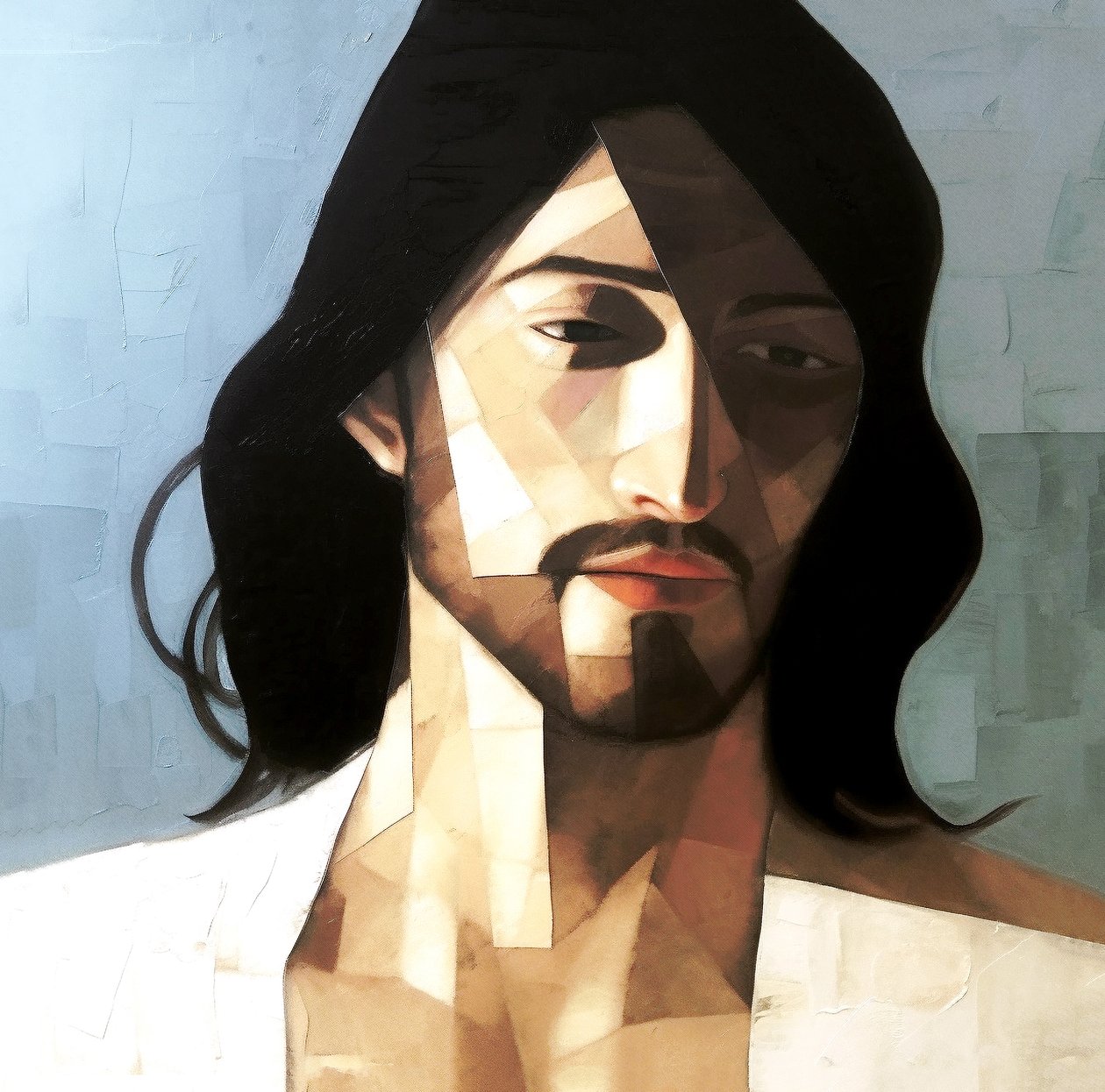 Abstraktes minimalistisches Porträtgemälde von Jesus Christus, Wandkunst | Leinwanddrucke von F. Abderrahim