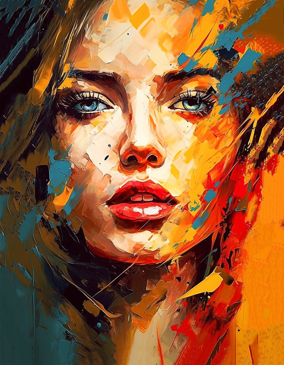 Schönes Mädchenporträt Zeichnung, blaue Augen, impressionistischer Stil, Leinwanddrucke von F. Abderrahim