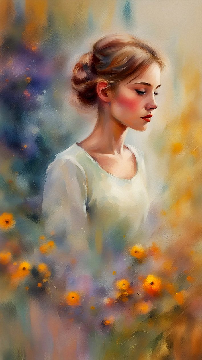 Schönes Porträt einer jungen Frau und Blumen von F. Abderrahim