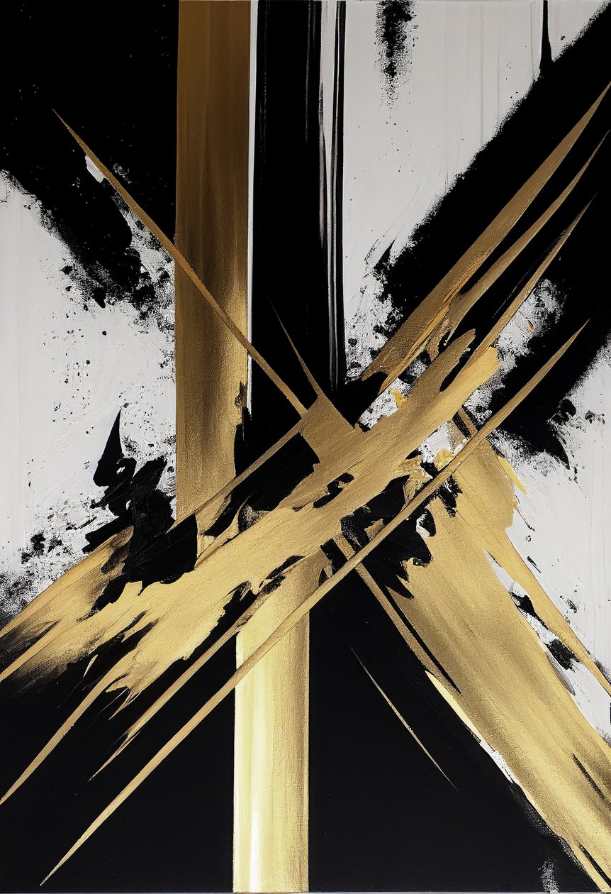 Zeitgenössische gold-schwarze Malerei von F. Abderrahim