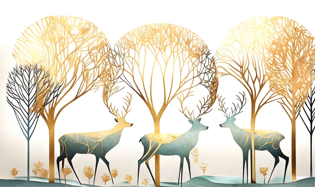 Hirsch und Goldbaum, abstrakte Pastellfarben von F. Abderrahim