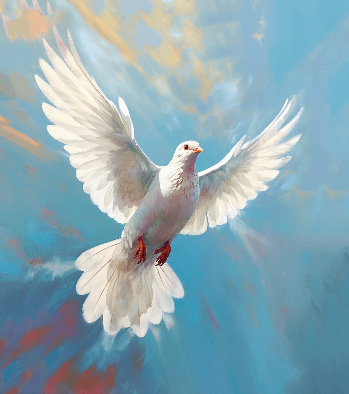 Taube im Flug, Friedenssymbol Vogel, Minimalistisches Ölgemälde, Wandkunst-Druck von F. Abderrahim