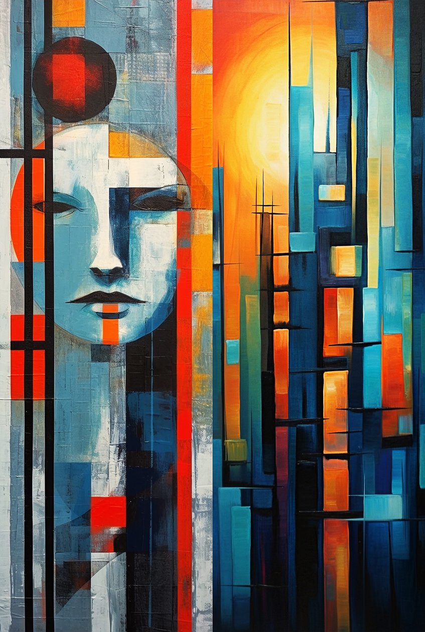 Figurative abstrakte Malerei in Acryl, Poster Kunstdruck von F. Abderrahim