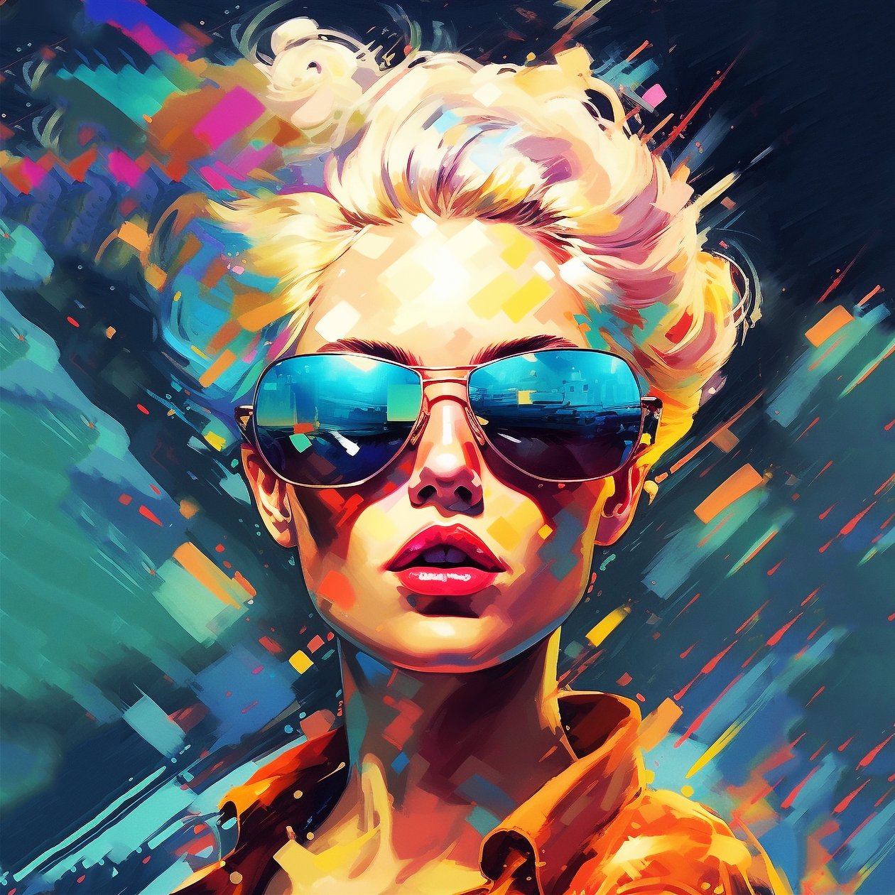 Sänger Sonnenbrillen Mode, abstraktes Gemälde von F. Abderrahim
