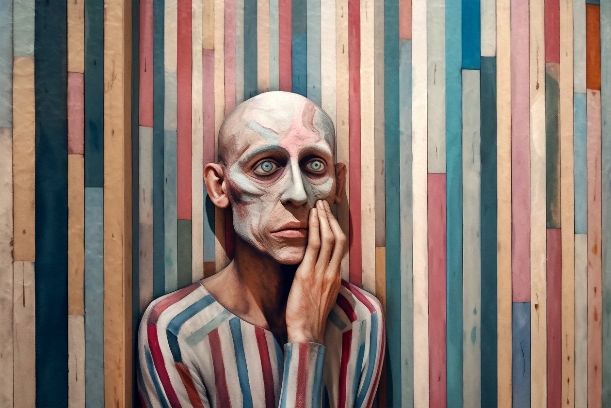 Surrealistisches Gemälde eines traurigen Mannes, inspiriert von Giorgio de Chirico von F. Abderrahim