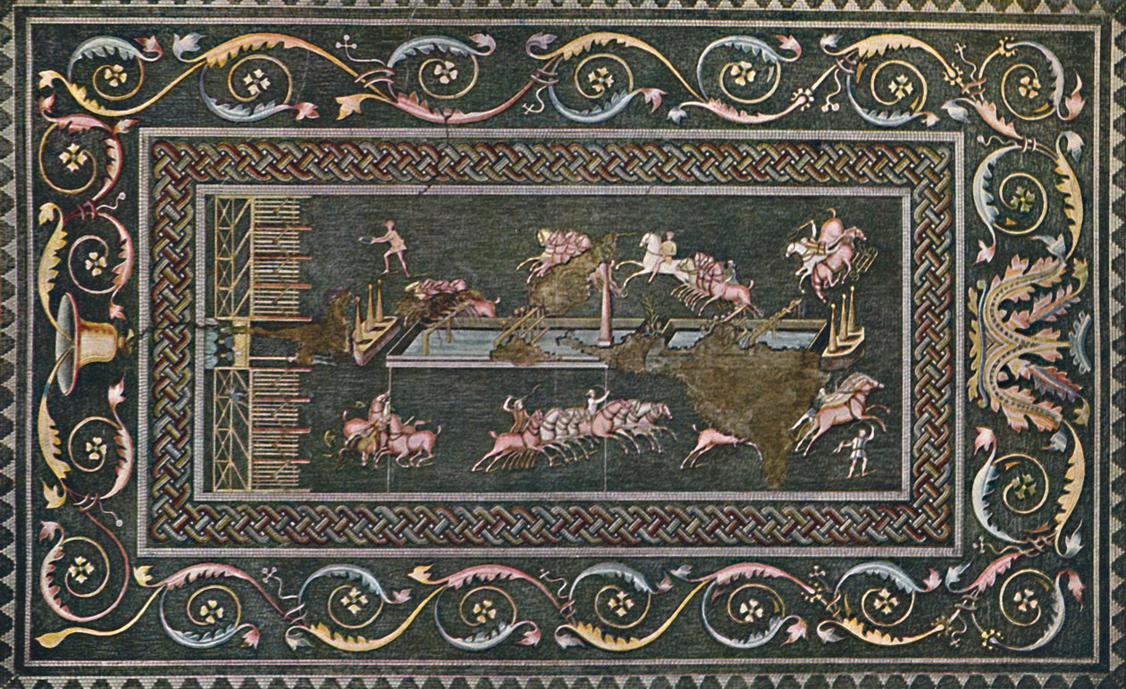 Ein römisches Mosaik in Lyon, das die Zirkusspiele darstellt von F. Artaud