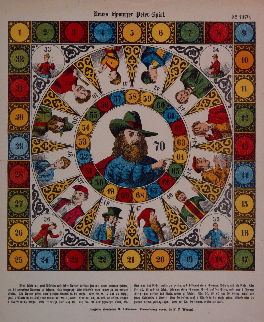 Spiel Schwarzer Peter, Flugblatt veröffentlicht von Ackermann, Wissembourg von F. C. Wentzel