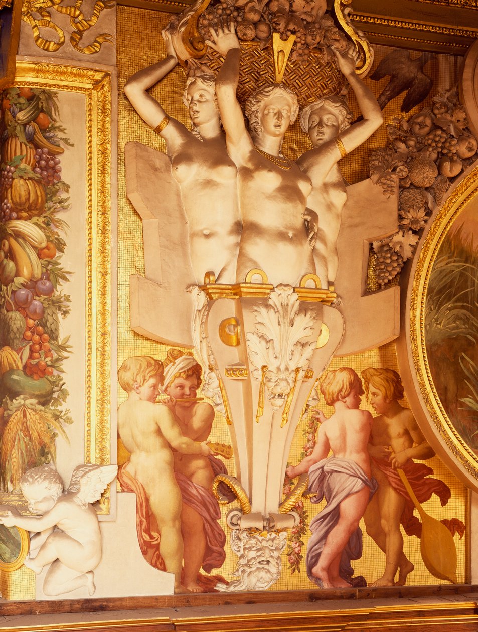 Fresken und Stuckarbeiten in der Galerie von Franz I. im Schloss Fontainebleau, Frankreich (UNESCO-Welterbestätte) von F. and Rosso Fiorentino G. Primaticcio