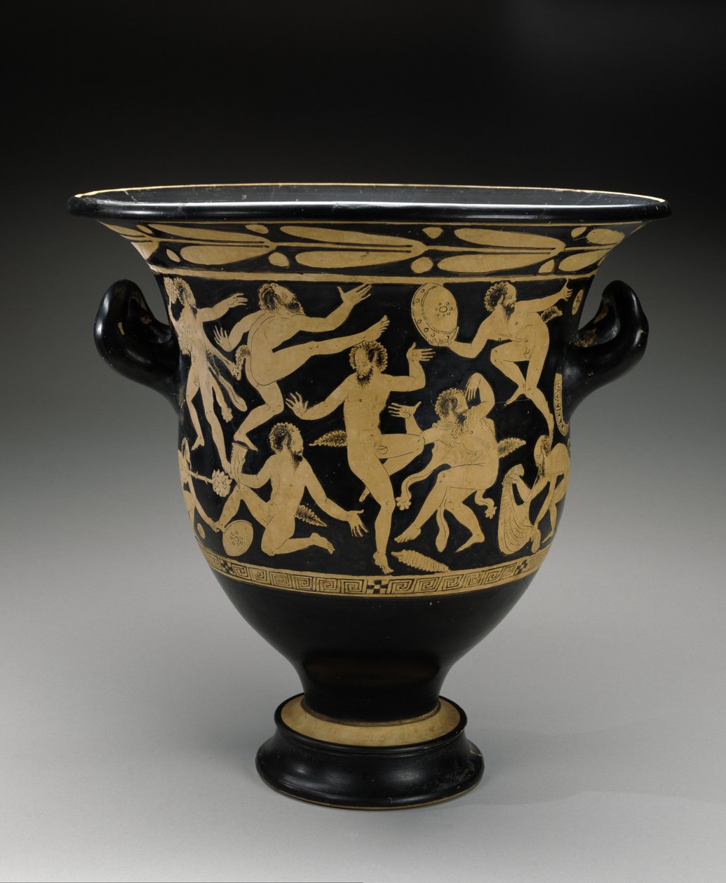 Weißfiguriger Glockenkrater mit tanzenden Satyrn, 400-351 v. Chr. von Faliscan