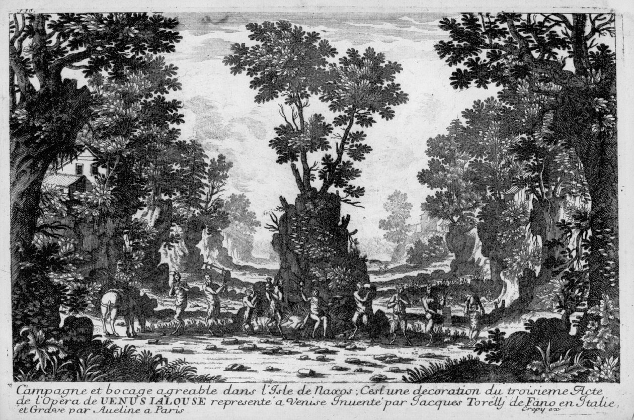 Illustration für Akt III der Oper „La venere gelosa“ (Venus eifersüchtig) von Francesco Sacrati. Dekor von Jacopo Torelli von Family Aveline