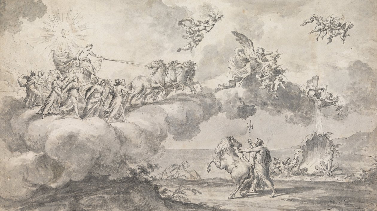 Wandteppich-Design: Apollo in seinem von Aurora geführten Wagen von Fedele Fischetti